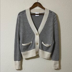 Allude Striped Wool Cashmere Blend Cardigan Cream Black Women’s S